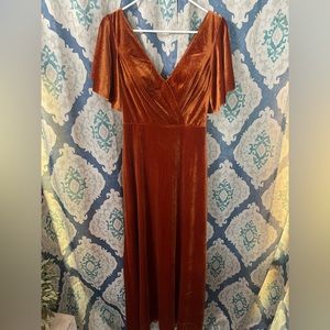 Rust color velvet formal dress